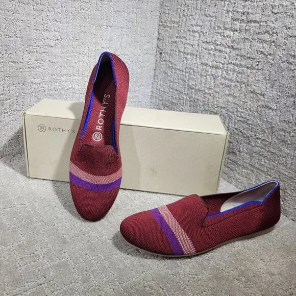 Rothy’s The Loafer Women's Size 8.5 Burgundy Garnet Reflective Stripe Flat Shoes
