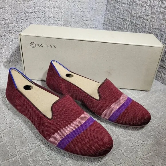 Rothy’s The Loafer Women's Size 8.5 Burgundy Garnet Reflective Stripe Flat Shoes