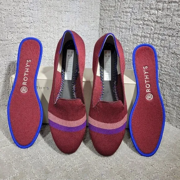 Rothy’s The Loafer Women's Size 8.5 Burgundy Garnet Reflective Stripe Flat Shoes