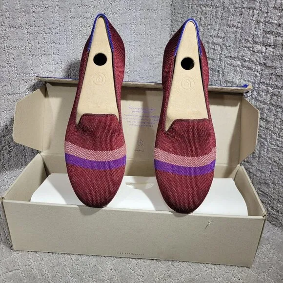 Rothy’s The Loafer Women's Size 8.5 Burgundy Garnet Reflective Stripe Flat Shoes