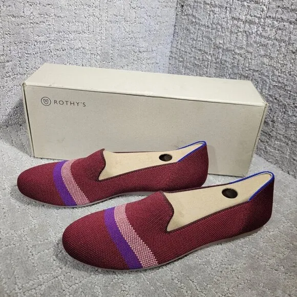 Rothy’s The Loafer Women's Size 8.5 Burgundy Garnet Reflective Stripe Flat Shoes