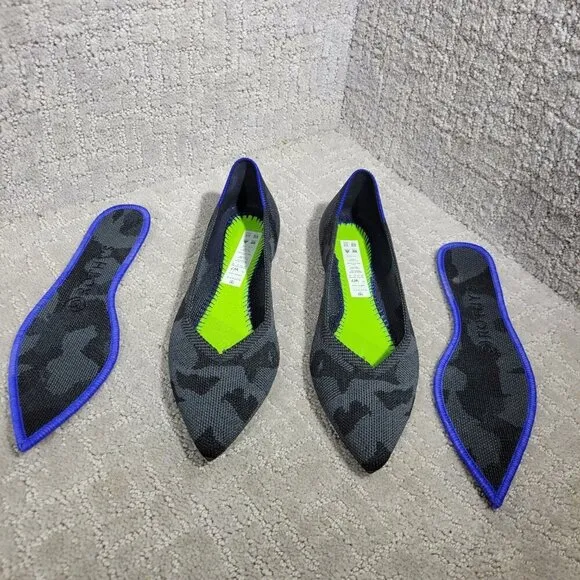 Rothy’s The Point Women's Size 7 US Grey Camo Pointed Toe  Slip on Flat Shoes
