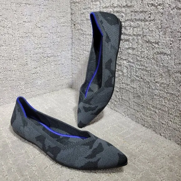 Rothy’s The Point Women's Size 7 US Grey Camo Pointed Toe  Slip on Flat Shoes