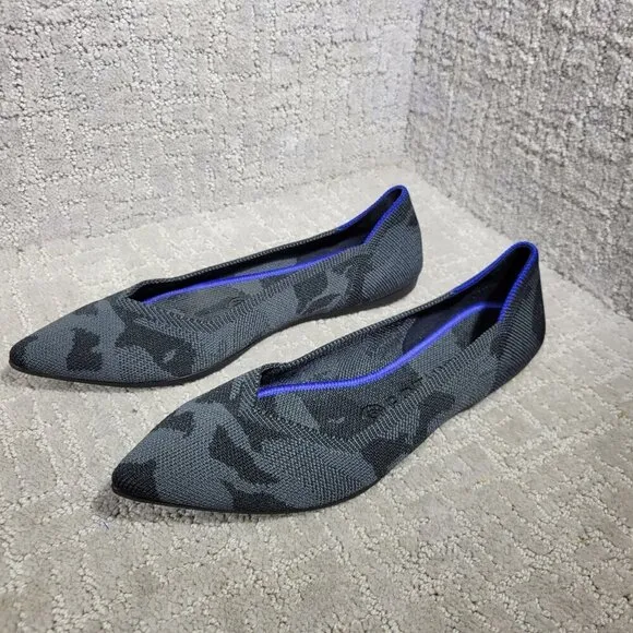 Rothy’s The Point Women's Size 7 US Grey Camo Pointed Toe  Slip on Flat Shoes