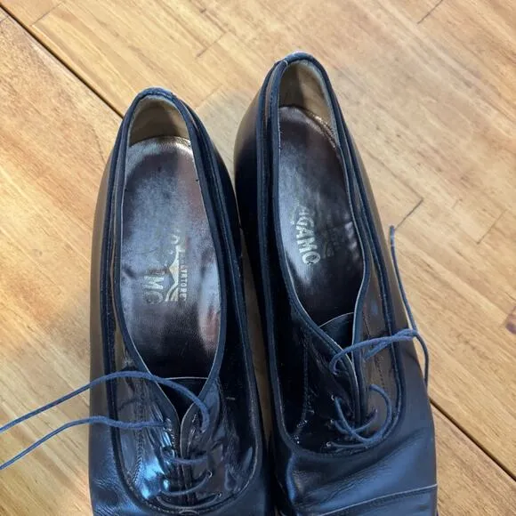 Salvatore Ferragamo Black Leather Oxford Cap Toe Lace Up Dress Shoes Size 10