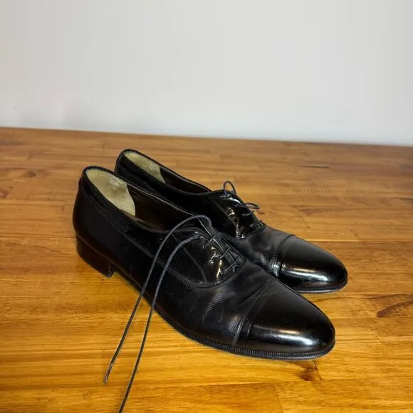 Salvatore Ferragamo Black Leather Oxford Cap Toe Lace Up Dress Shoes Size 10
