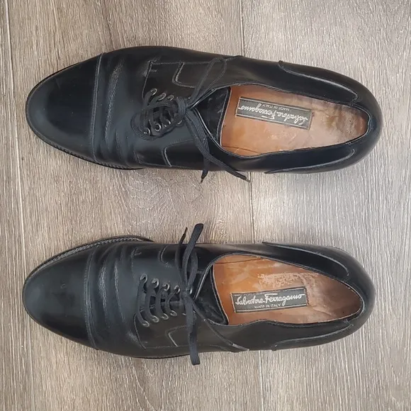 Salvatore‎ Ferragamo Cap Toe Black Oxford Shoes Men's 7 1/2 7.5 2E