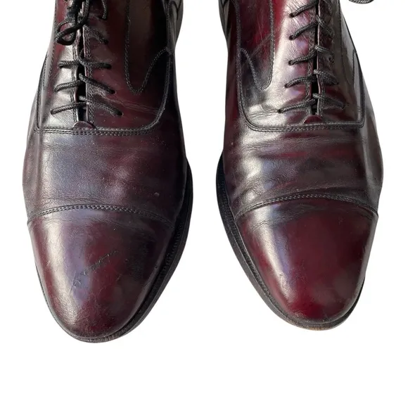 Salvatore Ferragamo Men’s Bordeaux Leather Cap Toe Lace Up Oxford Size 10 D