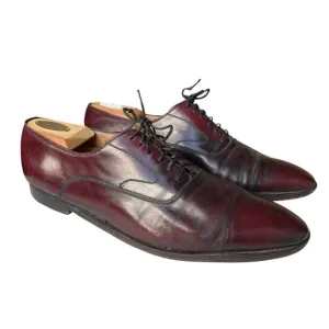 Salvatore Ferragamo Men’s Bordeaux Leather Cap Toe Lace Up Oxford Size 10 D
