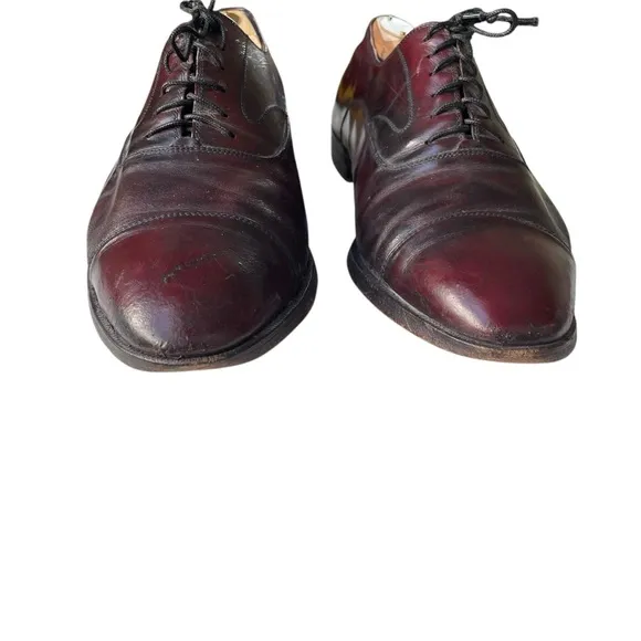 Salvatore Ferragamo Men’s Bordeaux Leather Cap Toe Lace Up Oxford Size 10 D