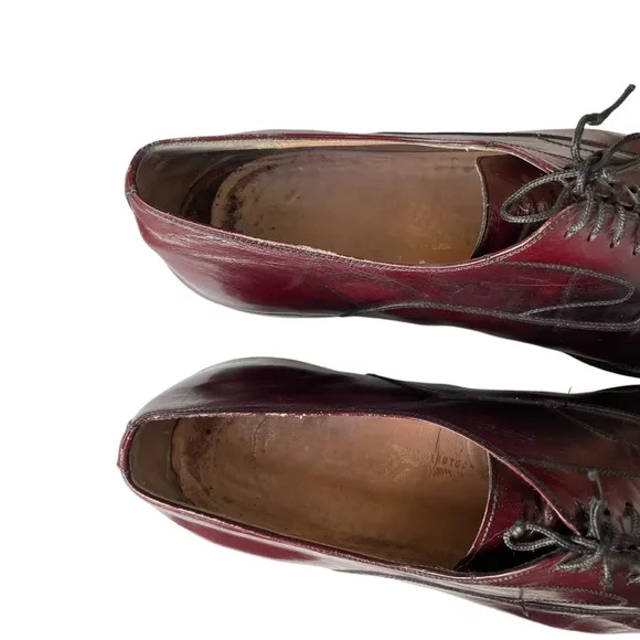 Salvatore Ferragamo Men’s Bordeaux Leather Cap Toe Lace Up Oxford Size 10 D