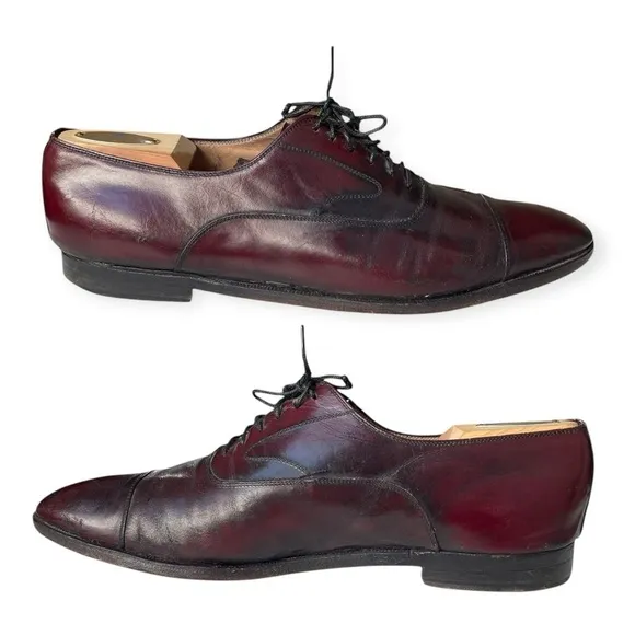 Salvatore Ferragamo Men’s Bordeaux Leather Cap Toe Lace Up Oxford Size 10 D