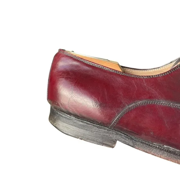 Salvatore Ferragamo Men’s Bordeaux Leather Cap Toe Lace Up Oxford Size 10 D