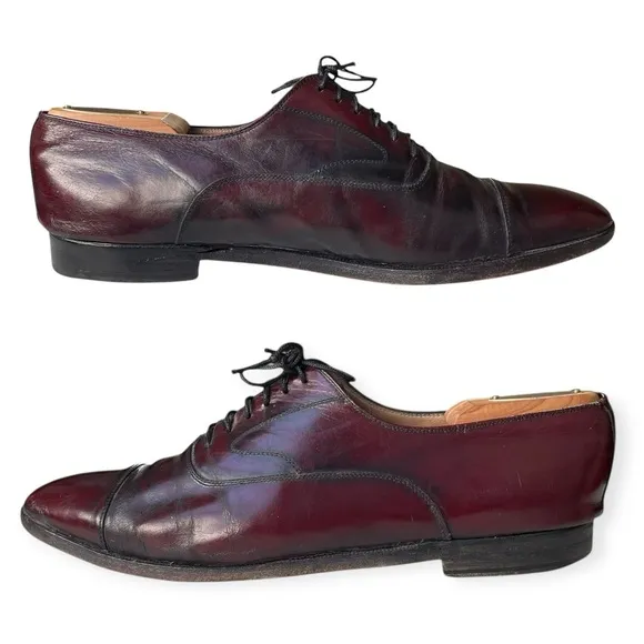 Salvatore Ferragamo Men’s Bordeaux Leather Cap Toe Lace Up Oxford Size 10 D