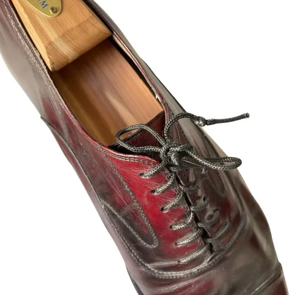 Salvatore Ferragamo Men’s Bordeaux Leather Cap Toe Lace Up Oxford Size 10 D