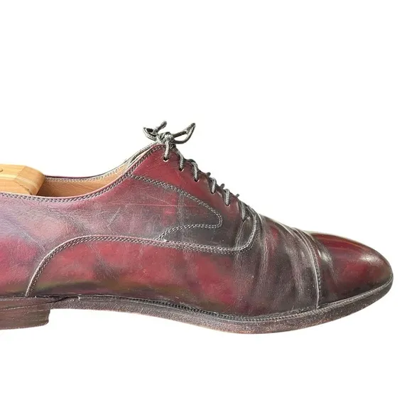 Salvatore Ferragamo Men’s Bordeaux Leather Cap Toe Lace Up Oxford Size 10 D