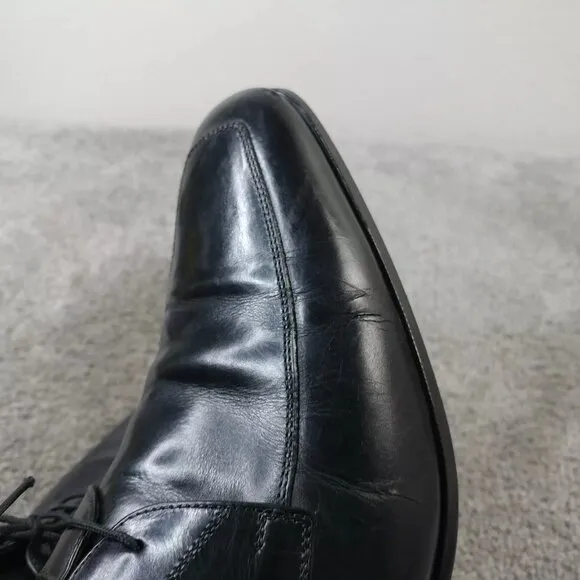 Santoni Prichard Apron Toe Oxford Shoes Mens Size 8.5 11927 Black Leather