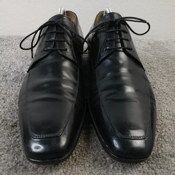 Santoni Prichard Apron Toe Oxford Shoes Mens Size 8.5 11927 Black Leather