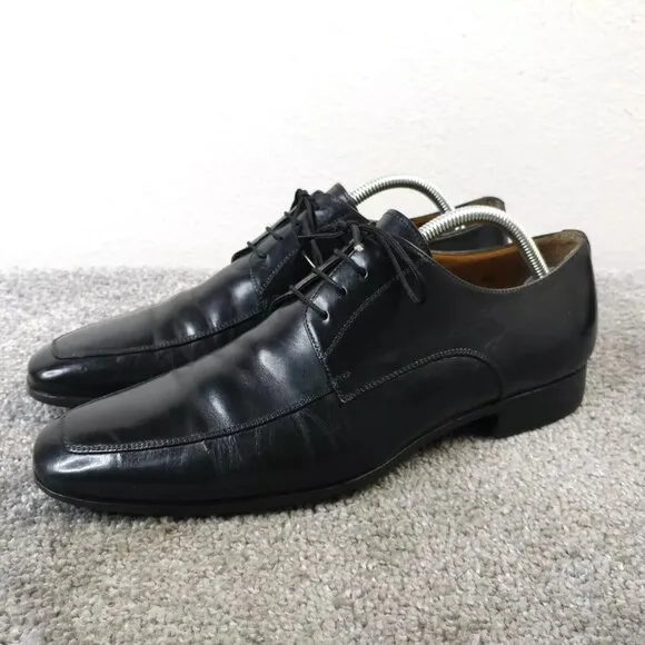 Santoni Prichard Apron Toe Oxford Shoes Mens Size 8.5 11927 Black Leather