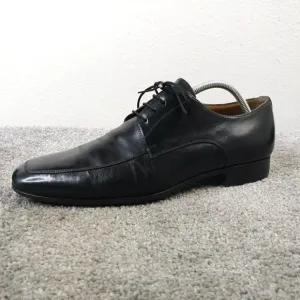 Santoni Prichard Apron Toe Oxford Shoes Mens Size 8.5 11927 Black Leather