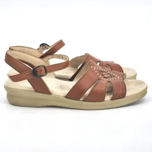 SAS Huarache Quarter Strap Sandals Women 7.5N Antique Tan Brown Embroidery Shoes