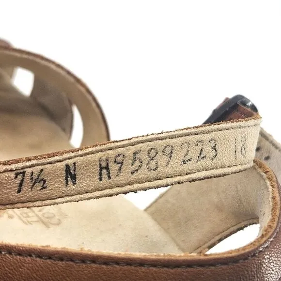 SAS Huarache Quarter Strap Sandals Women 7.5N Antique Tan Brown Embroidery Shoes