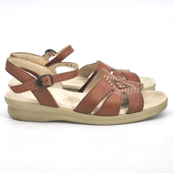 SAS Huarache Quarter Strap Sandals Women 7.5N Antique Tan Brown Embroidery Shoes