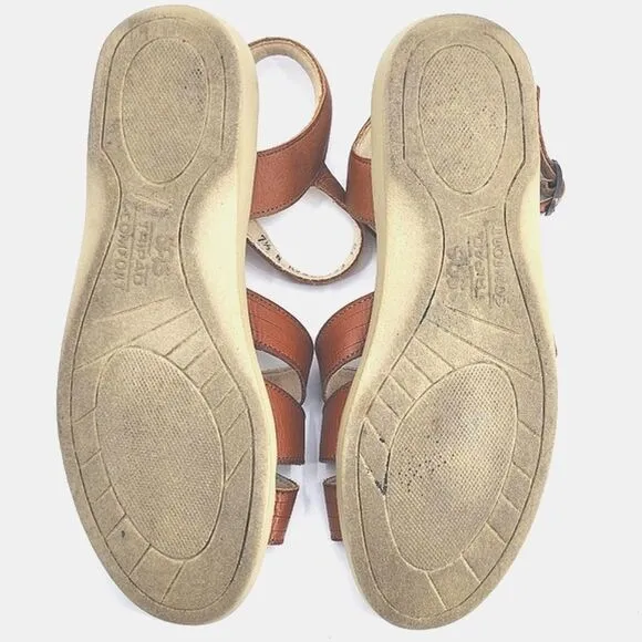 SAS Huarache Quarter Strap Sandals Women 7.5N Antique Tan Brown Embroidery Shoes