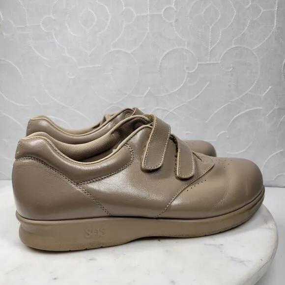 SAS Me Too Leather Sneakers Womens 9 WIDE Mocha EZ Straps Walking Comfort Shoes