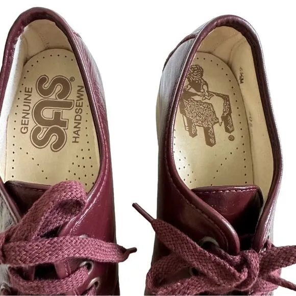 SAS Siesta Loafer Shoe Burgundy Leather Lace Up Hand Sewn Moccasin Shoe Size 6.5