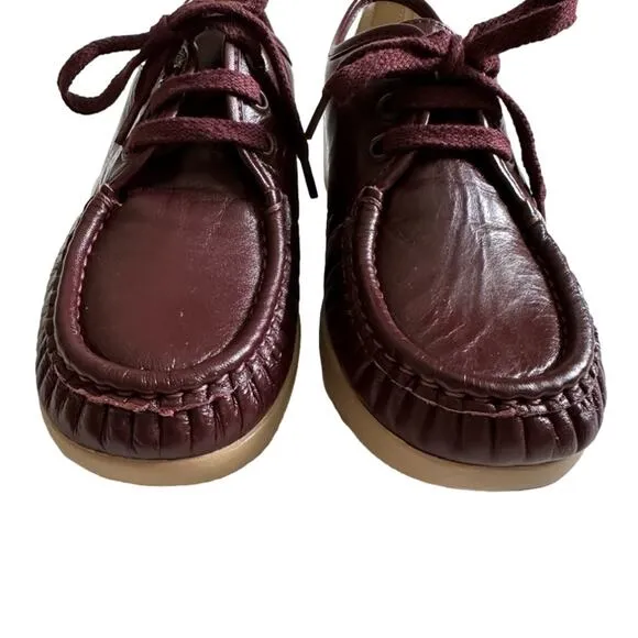 SAS Siesta Loafer Shoe Burgundy Leather Lace Up Hand Sewn Moccasin Shoe Size 6.5