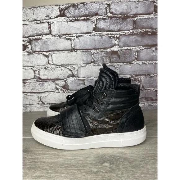 Savio Barbato Brown Patent Croc Embossed High Top Strap Sneakers Men Sz 45EU/12M