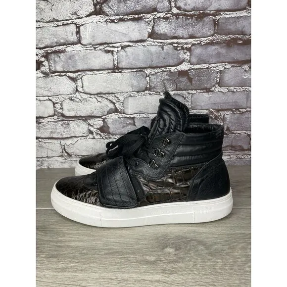 Savio Barbato Brown Patent Croc Embossed High Top Strap Sneakers Men Sz 45EU/12M