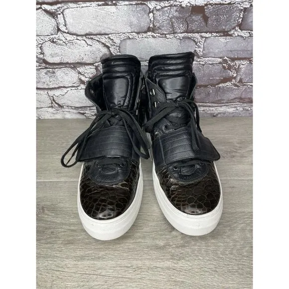 Savio Barbato Brown Patent Croc Embossed High Top Strap Sneakers Men Sz 45EU/12M