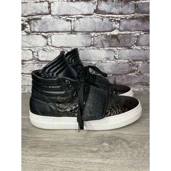 Savio Barbato Brown Patent Croc Embossed High Top Strap Sneakers Men Sz 45EU/12M