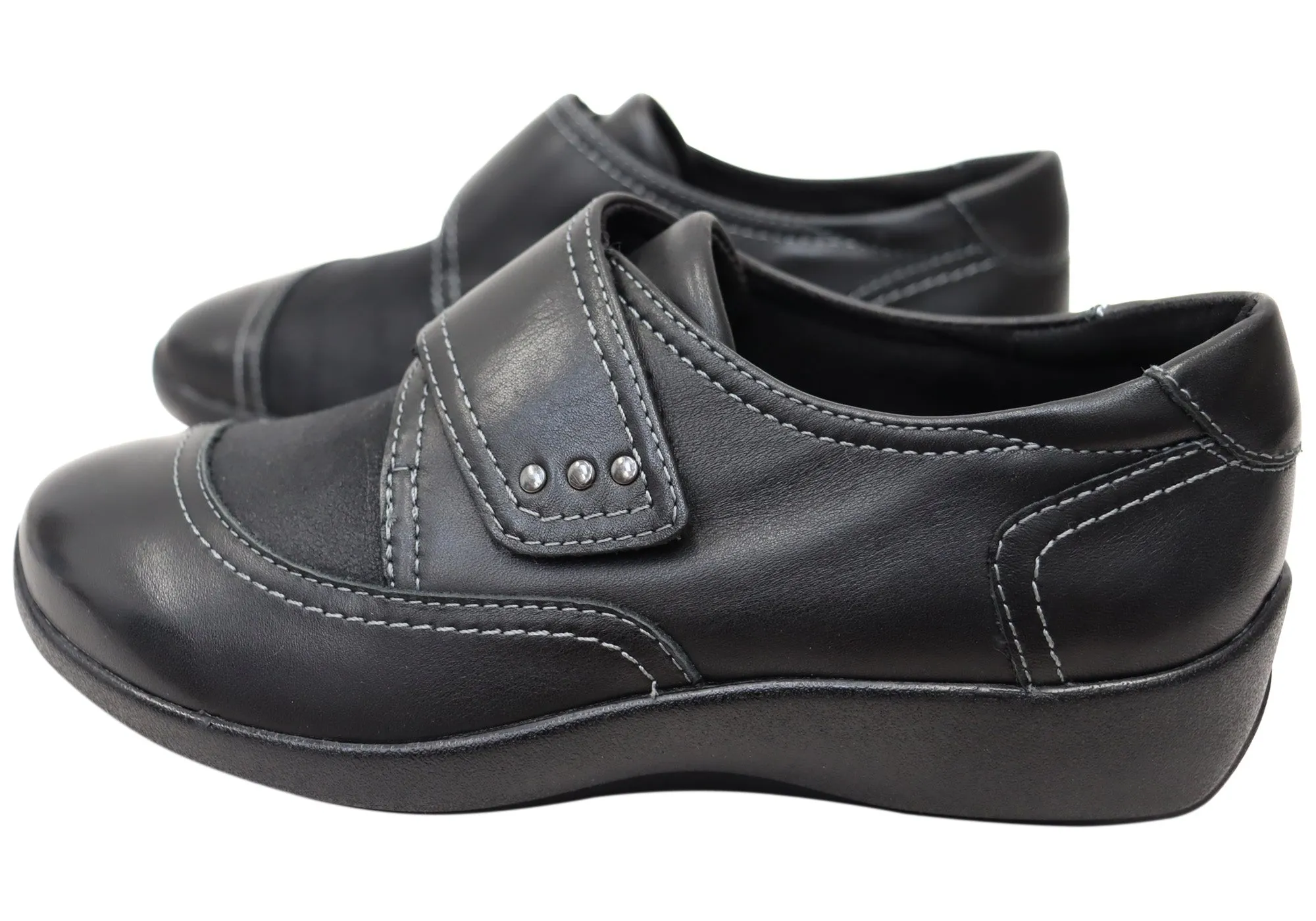 Scholl Orthaheel Karley Womens Leather Comfort Adjustable Strap Shoes