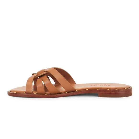 Schutz Pheonix Womens Flat Leather Sandals In Brown Size 10