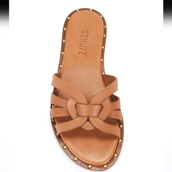 Schutz Pheonix Womens Flat Leather Sandals In Brown Size 10