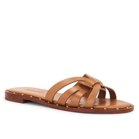 Schutz Pheonix Womens Flat Leather Sandals In Brown Size 10