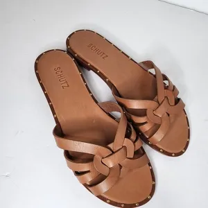 Schutz Pheonix Womens Flat Leather Sandals In Brown Size 10