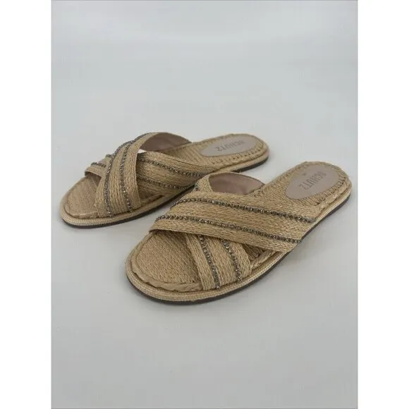 Schutz Womens Size 9.5 Carlotta Embroidered Crystal Slide Sandal Shoes
