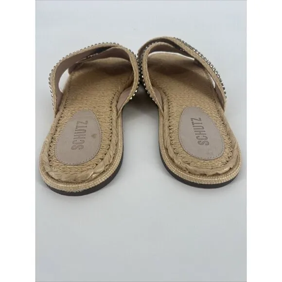Schutz Womens Size 9.5 Carlotta Embroidered Crystal Slide Sandal Shoes