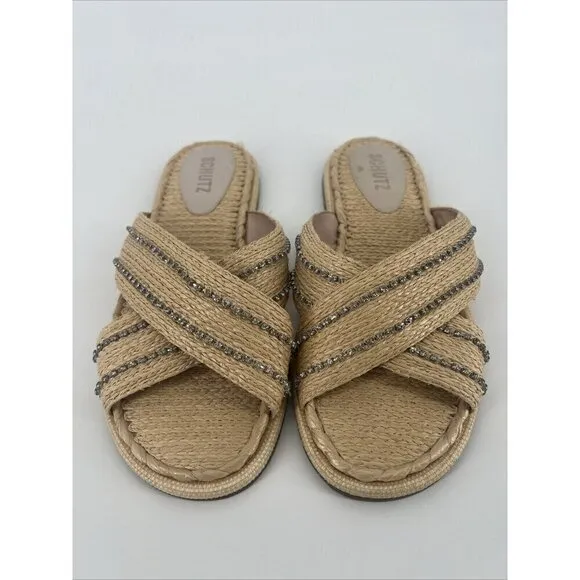 Schutz Womens Size 9.5 Carlotta Embroidered Crystal Slide Sandal Shoes