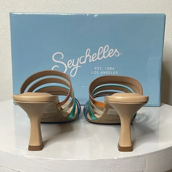 SEYCHELLES BIG DREAMS RAINBOW METALLIC LEATHER STRAPPY HEELED SANDALS *NIB*