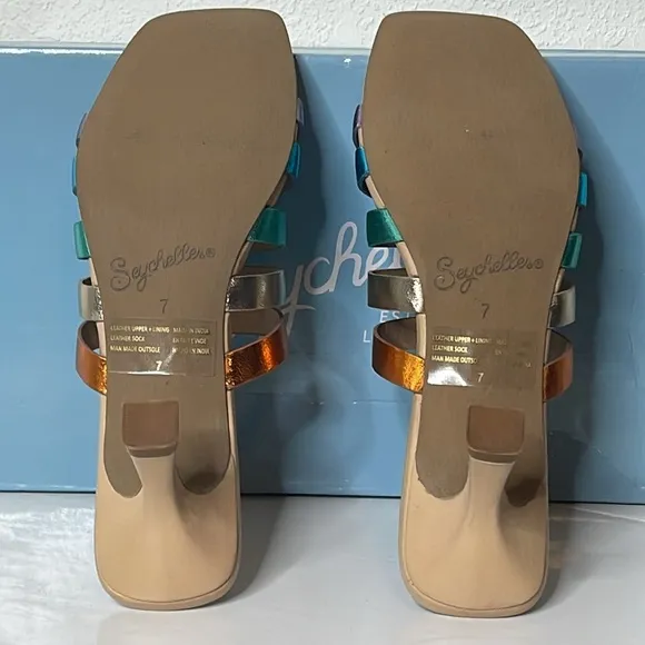 SEYCHELLES BIG DREAMS RAINBOW METALLIC LEATHER STRAPPY HEELED SANDALS *NIB*