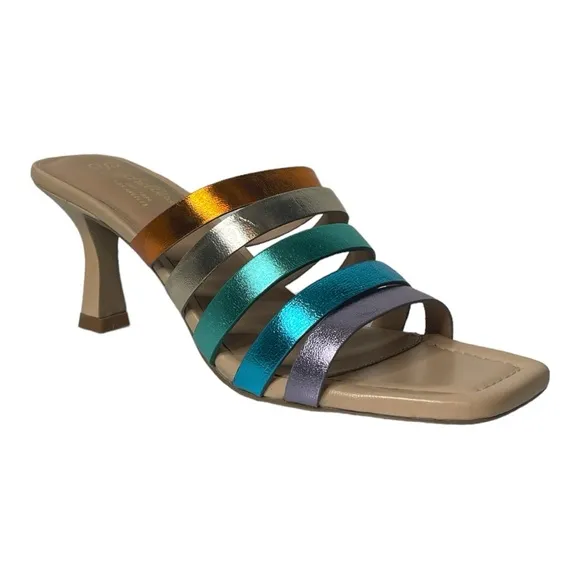 SEYCHELLES BIG DREAMS RAINBOW METALLIC LEATHER STRAPPY HEELED SANDALS *NIB*