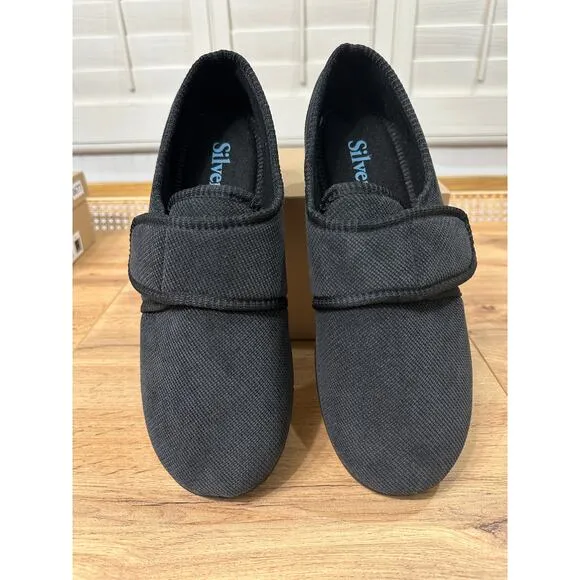 Silververts Unisex Soft Wide Adjustable Black Slippers Size 10 M 12 W NWOB Comfy