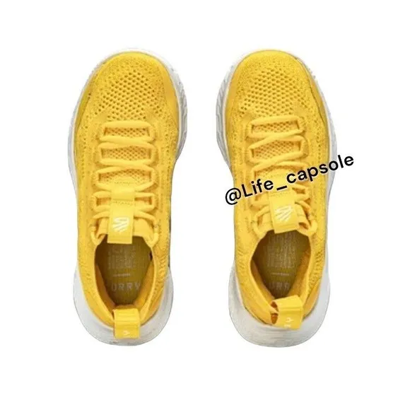 Size 6.5Y Under Armour CURRY 8 Yellow Smooth Butter Flow White 3023527-701 GS