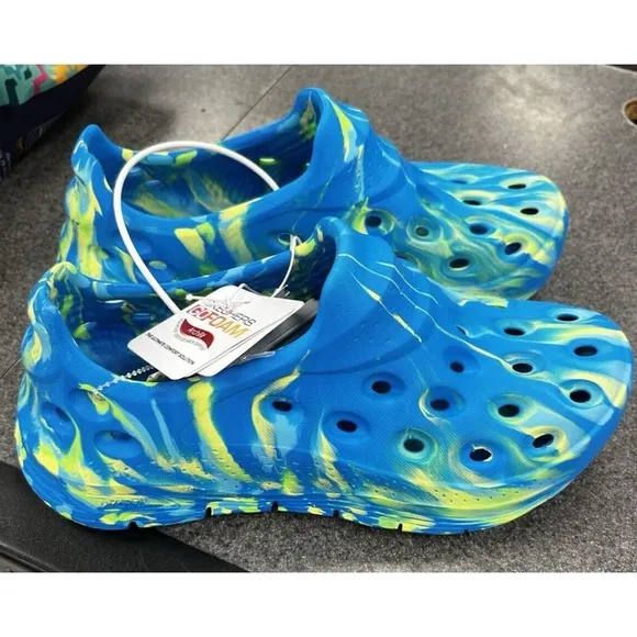 SKECHERS ARCH FIT‎ GO - WHIRLWIND Blue Green FOAM Sandals Splash Splatter Size 6