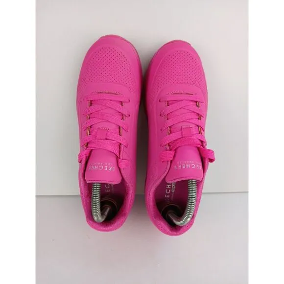 Skechers Kid's Girls Size  4 Street Uno Gen1-Neon Glow Sneaker Hot Pink